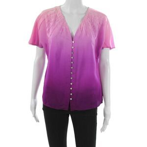 Adam Lippes Women Silk Pink V-Neck Sleeveless Basic Blouse Button Size 2